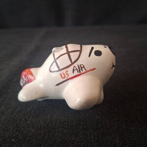 Vintage 1980s US Air Ceramic Anthropomorphic Airplane Christmas Tree Ornament